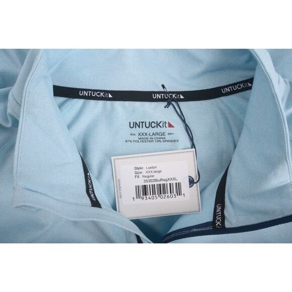 UNTUCKit Mens Loxton Shirt Top 1/4 Zip XXXL 3XL Blue Long Sleeve NWT - Picture 6 of 6
